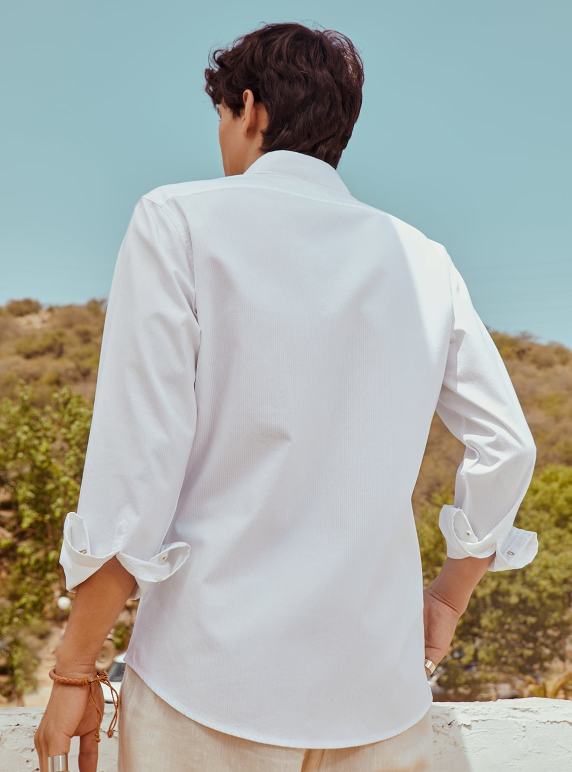 White Seersucker Opal Mark Shirt