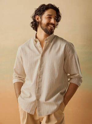 Beige Linen Cotton Stripe Shirt
