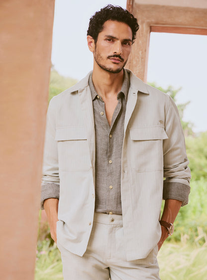 Khaki Zorba Cotton Linen Stripe Jacket