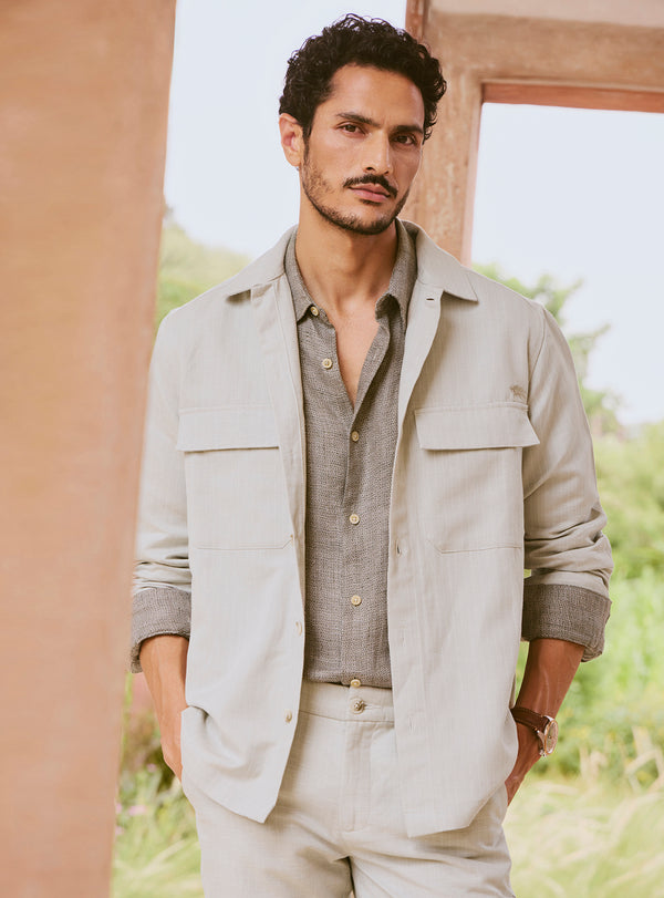 Khaki Zorba Cotton Linen Stripe Jacket