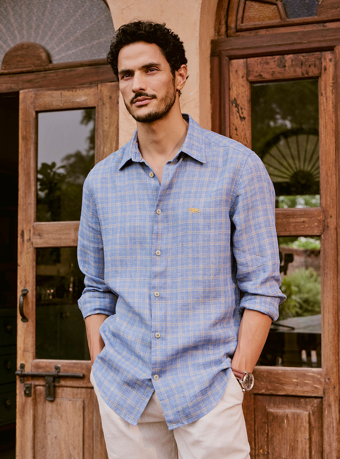 Lagoon Blue Check Linen Shirt