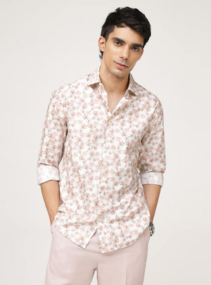 Rust Flora Print Cotton Shirt