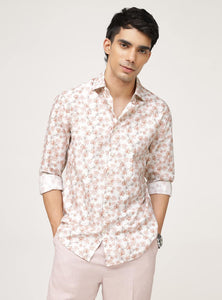 Rust Flora Print Cotton Shirt