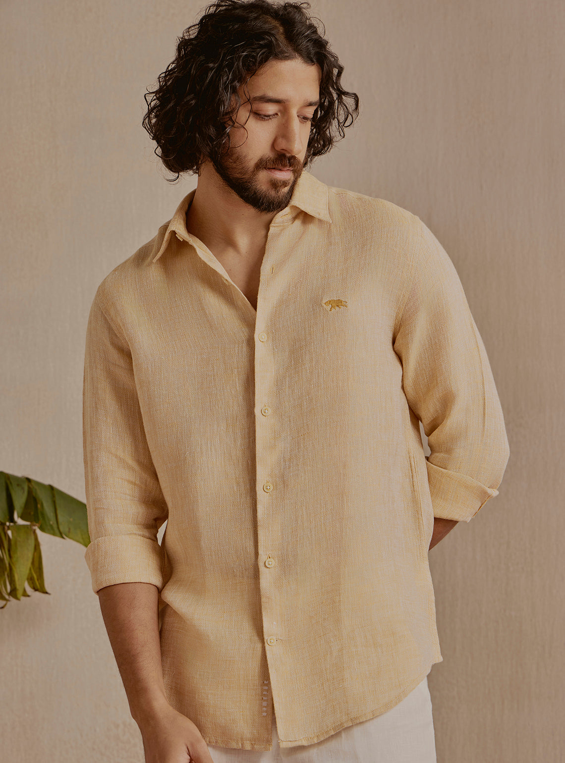 Amber Gold Linen Dobby Shirt