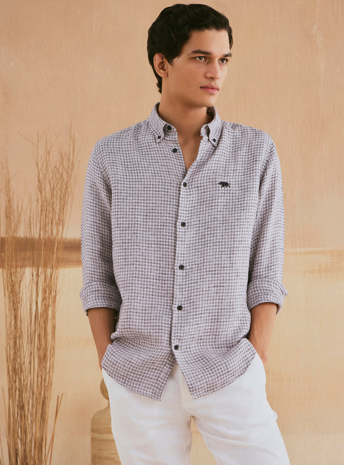 Flint Khaki Check Linen Shirt
