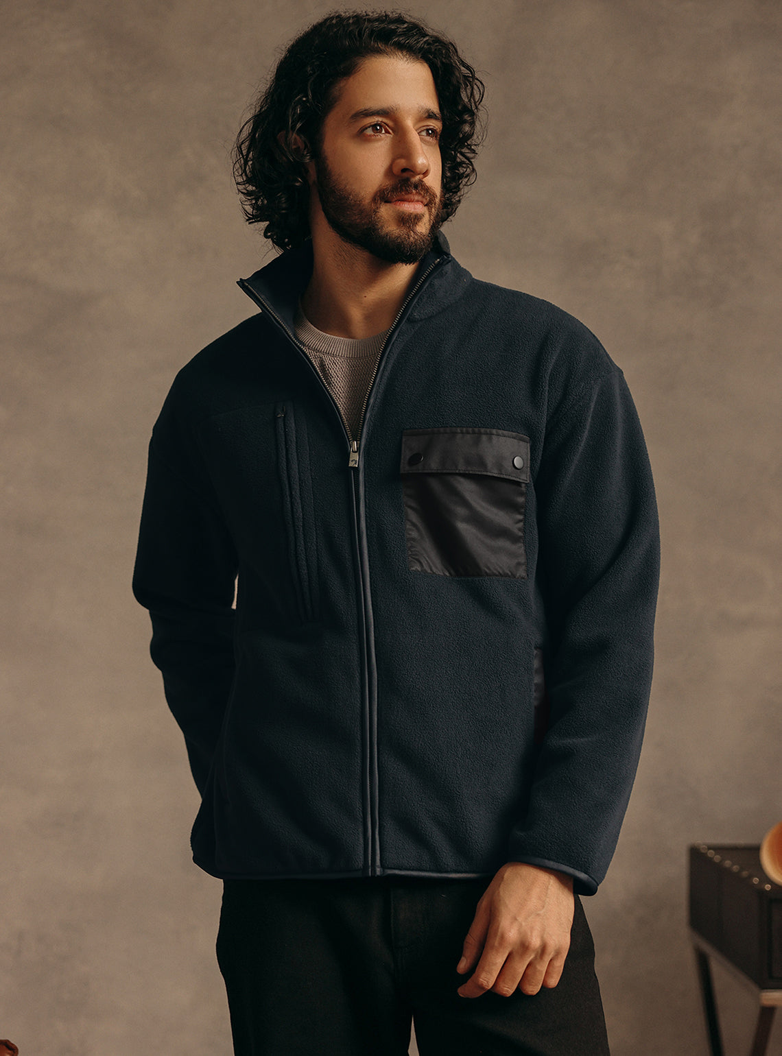 Iron Navy Cotton Fleece Jacket