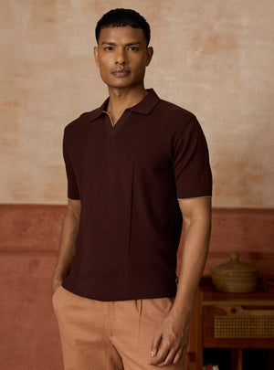 Mahogany Brown Cotton Open-Neck Polo