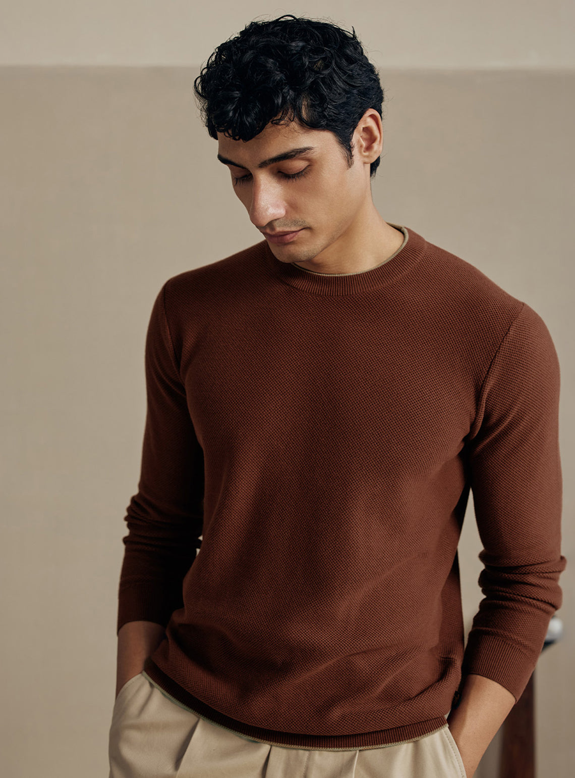 Siena Rust Moss Knit Cotton Pullover