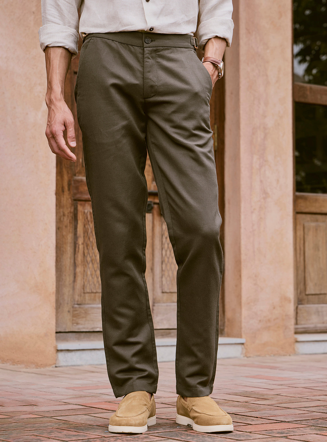 Bronze Olive Cotton Linen Trousers