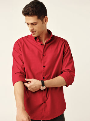 Seasoned Deep Red Cotton Stretch Oxford Shirt