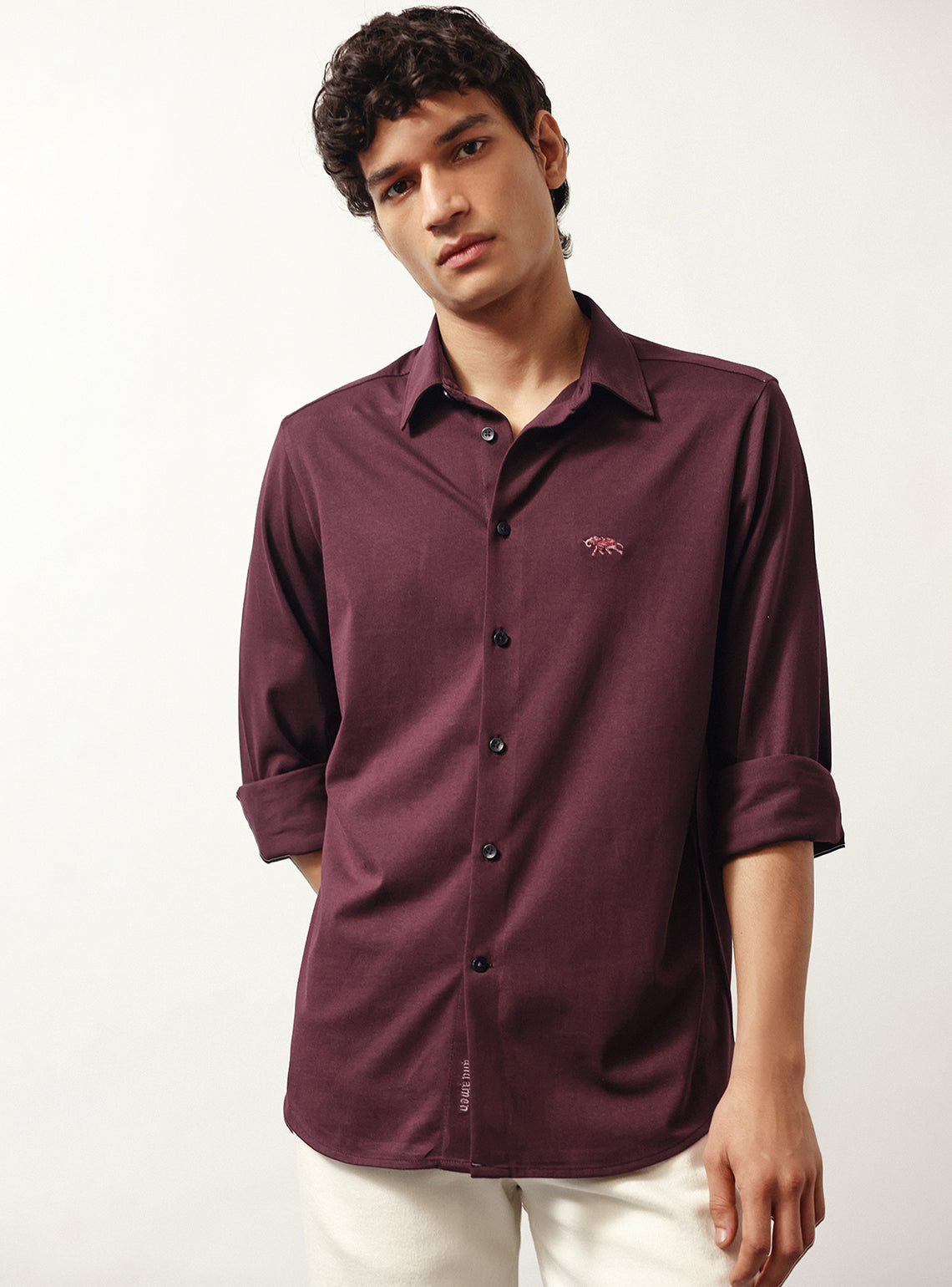 Wineberry Burgundy Cotton Knit Shirt
