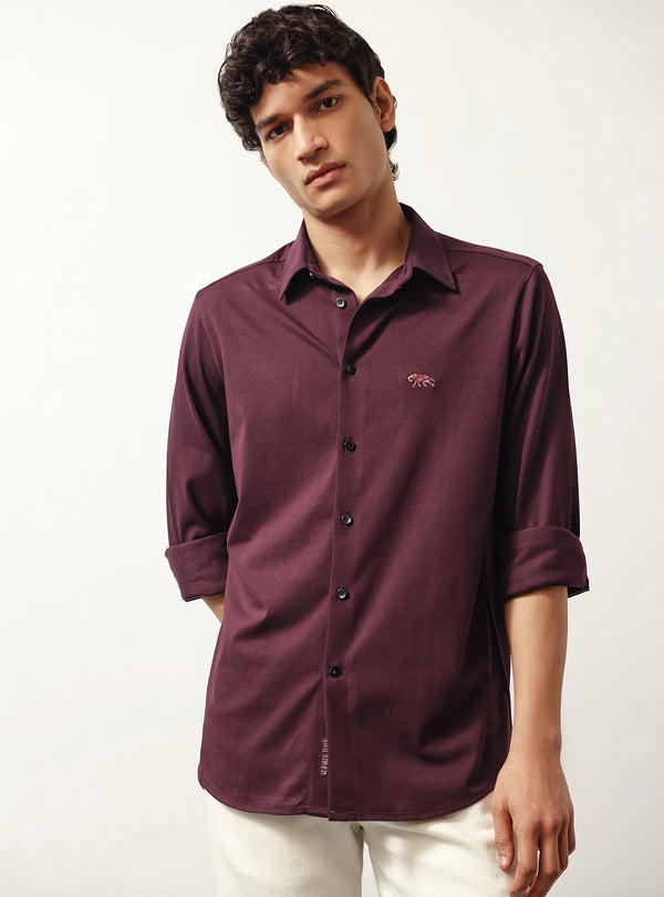 Wineberry Burgundy Cotton Knit Shirt