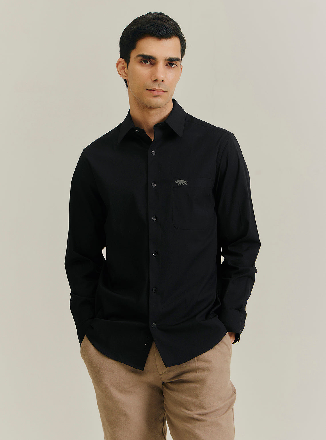 Coal Black Cotton Stretch Shirt
