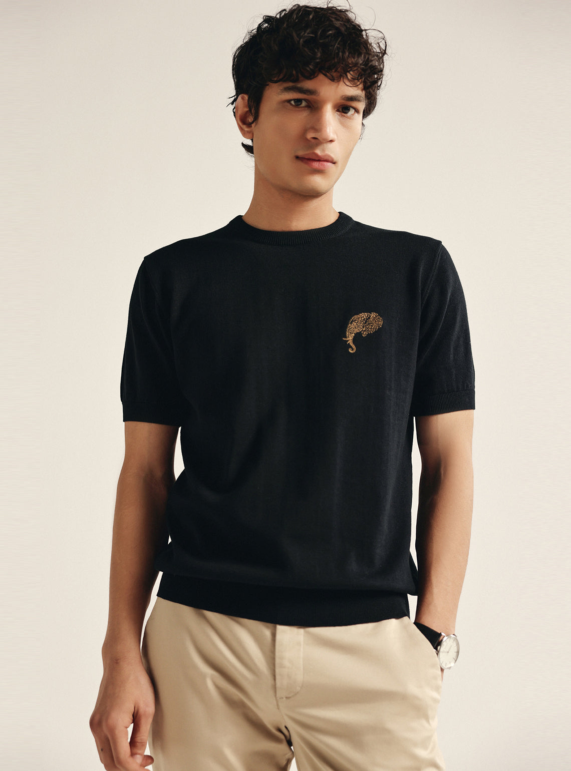 Midnight Black Cotton Crew Tee