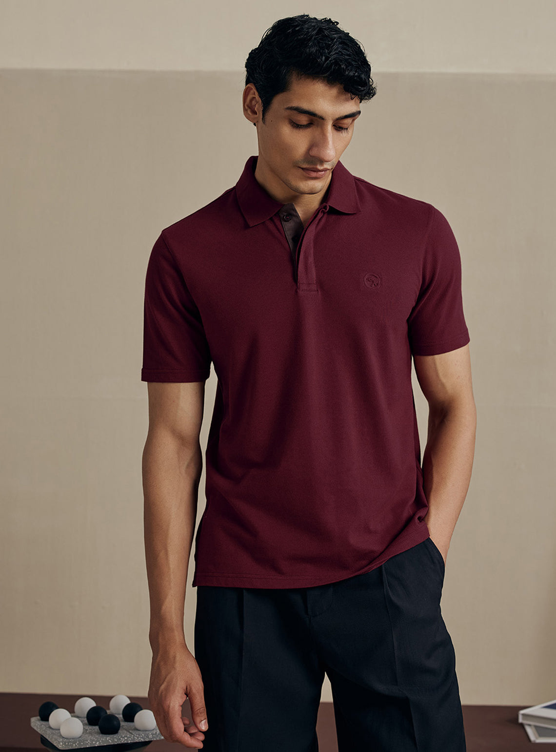 Deep Maroon Cotton Stretch Pique Polo