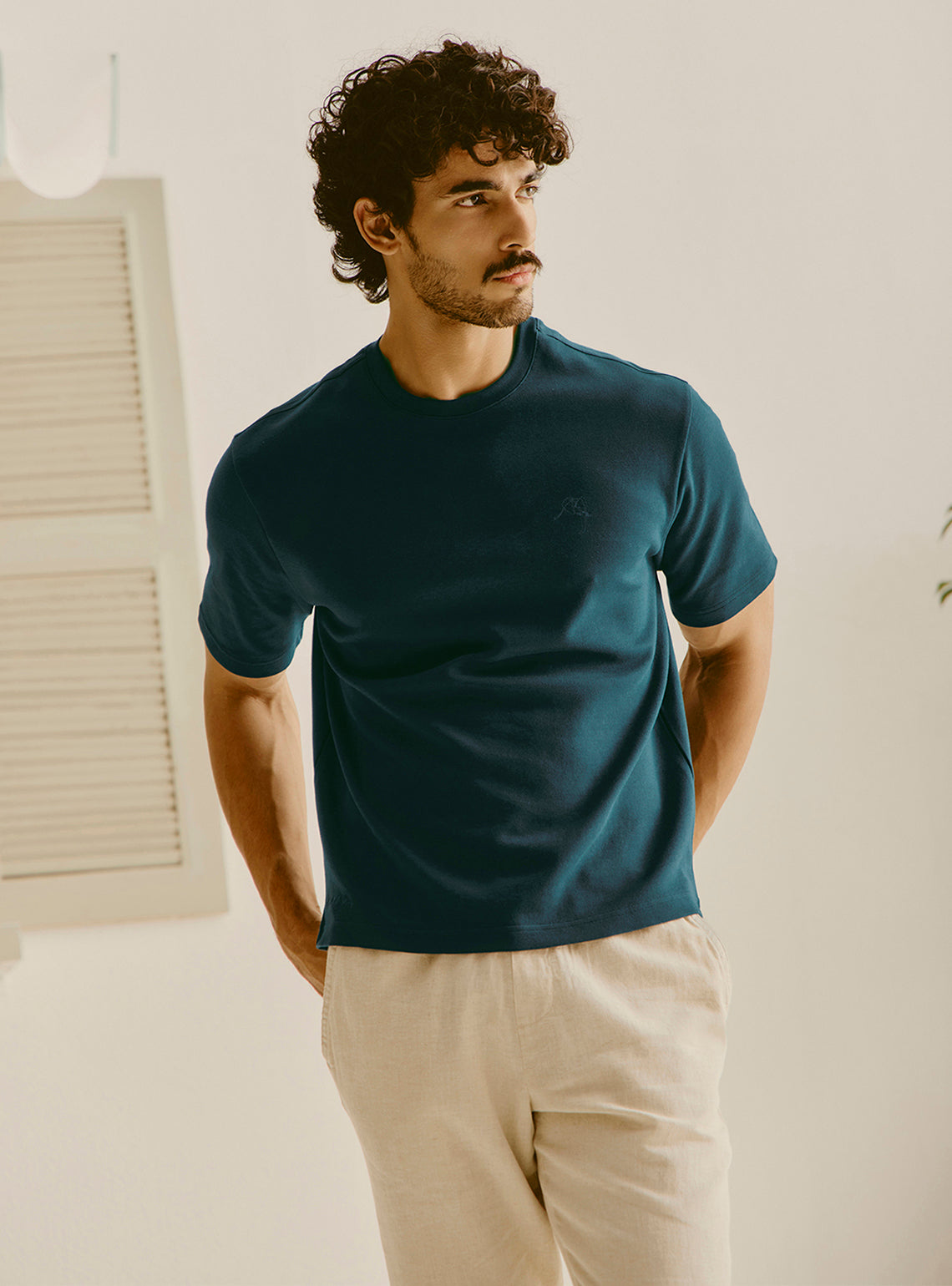 Santorini Teal Cotton Crewneck