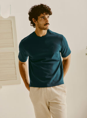 Santorini Teal Cotton Crewneck