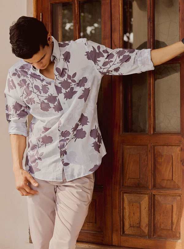 Lavender Cotton Linen Print Shirt