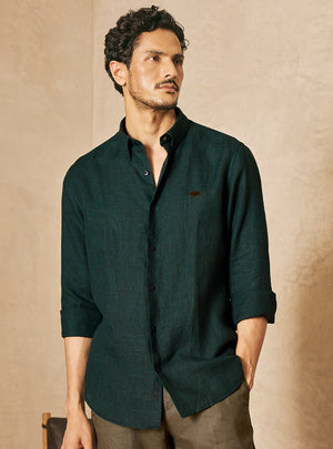 Canopy Green European Linen Check Shirt