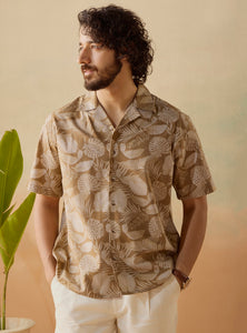 Monstera Inc Brown Cotton Blend Print Shirt