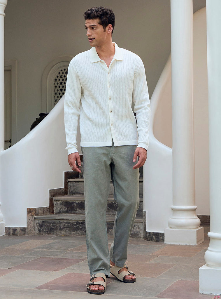 Buy Iceberg White Cotton Micro Chevron Shirt | Casual Off-White ...
