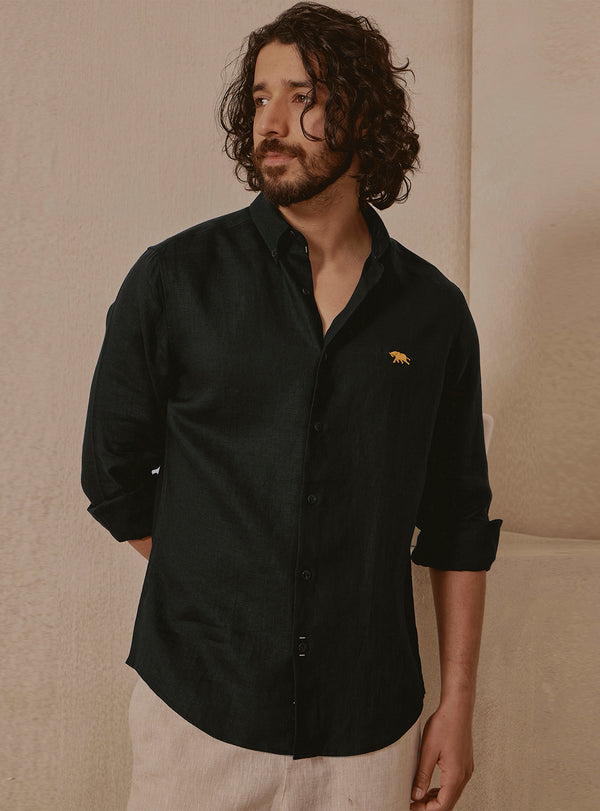 Noir Black Linen Shirt