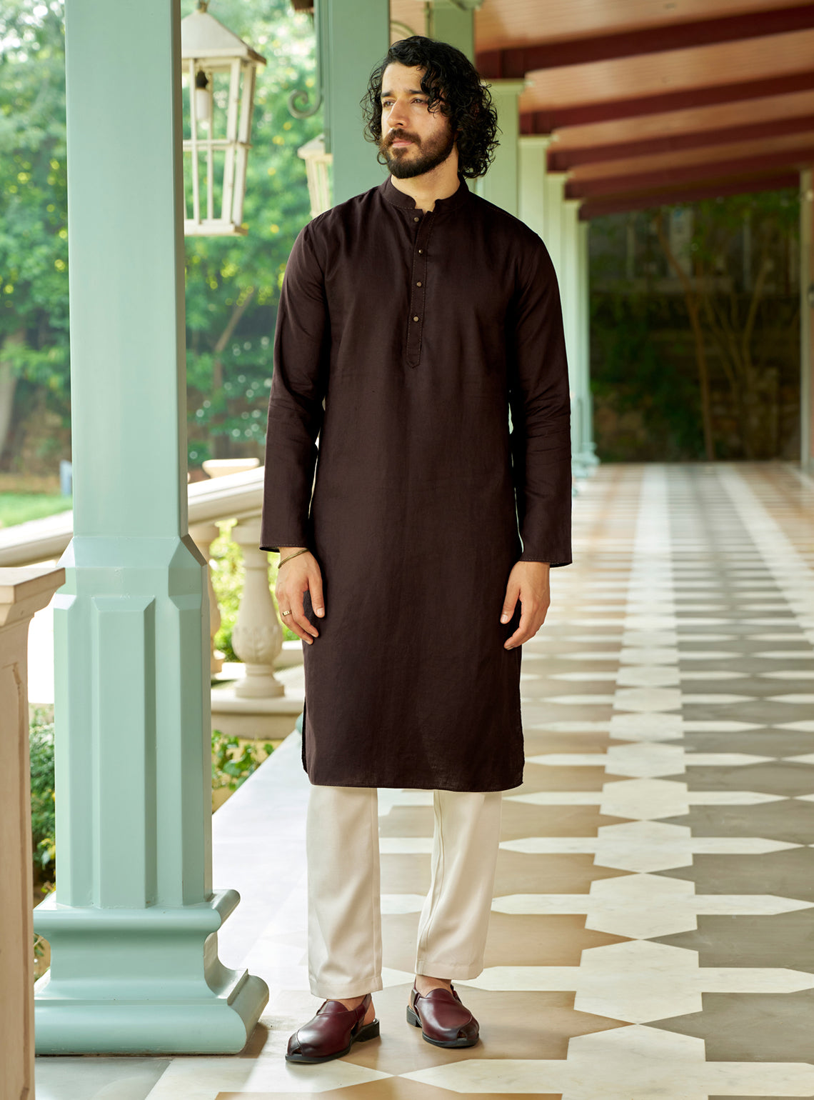 Dhar Brown Linen Kurta