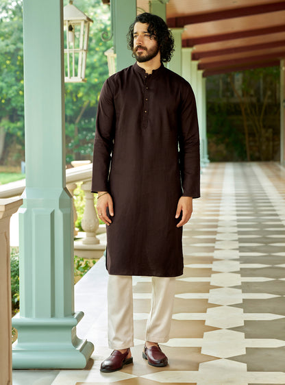 Dhar Brown Linen Kurta