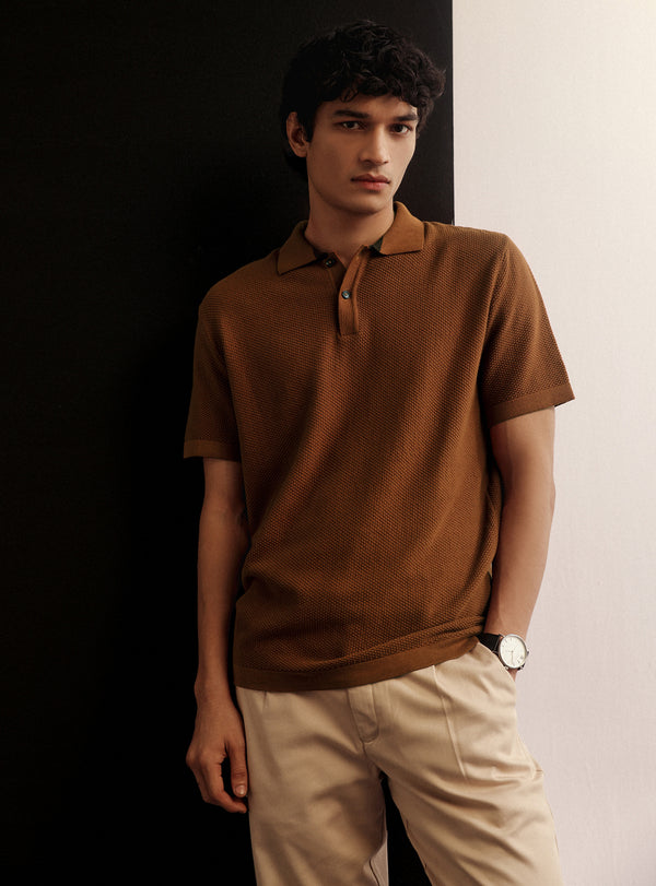 Flame Orange Cotton Moss Knit Polo