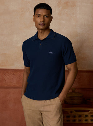 Twilight Navy Cotton Textured Polo