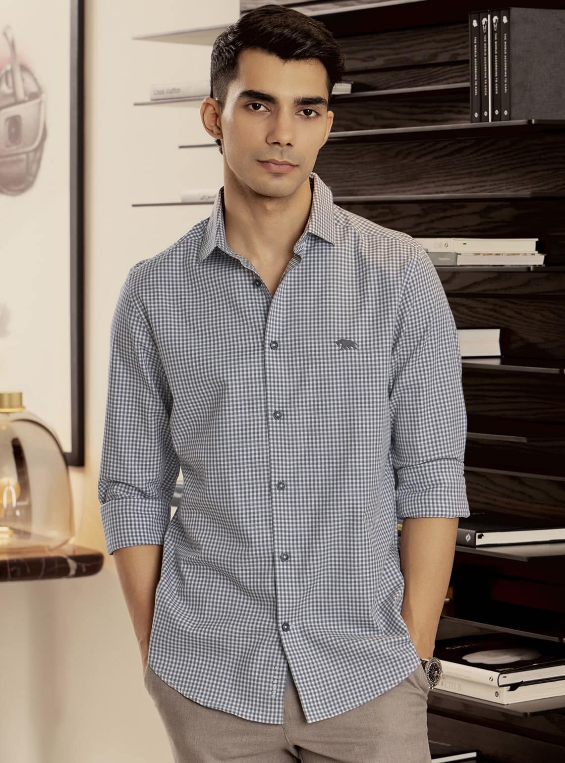 Raven Grey Cotton Check Shirt