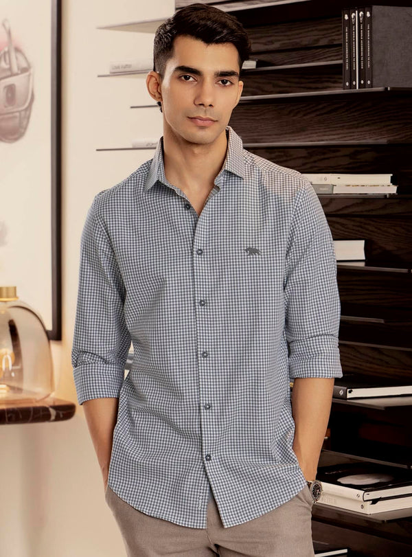 Raven Grey Cotton Check Shirt