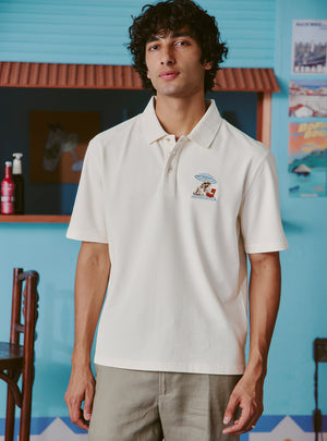 Vesper White Cotton Stretch Embroidered Polo