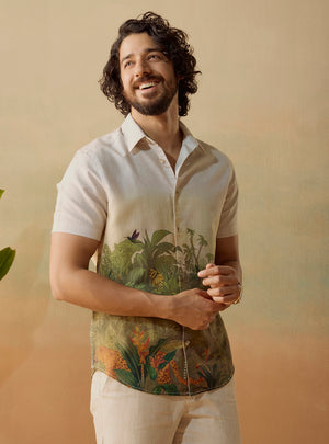 Summer Stroll Cotton Linen Print Shirt