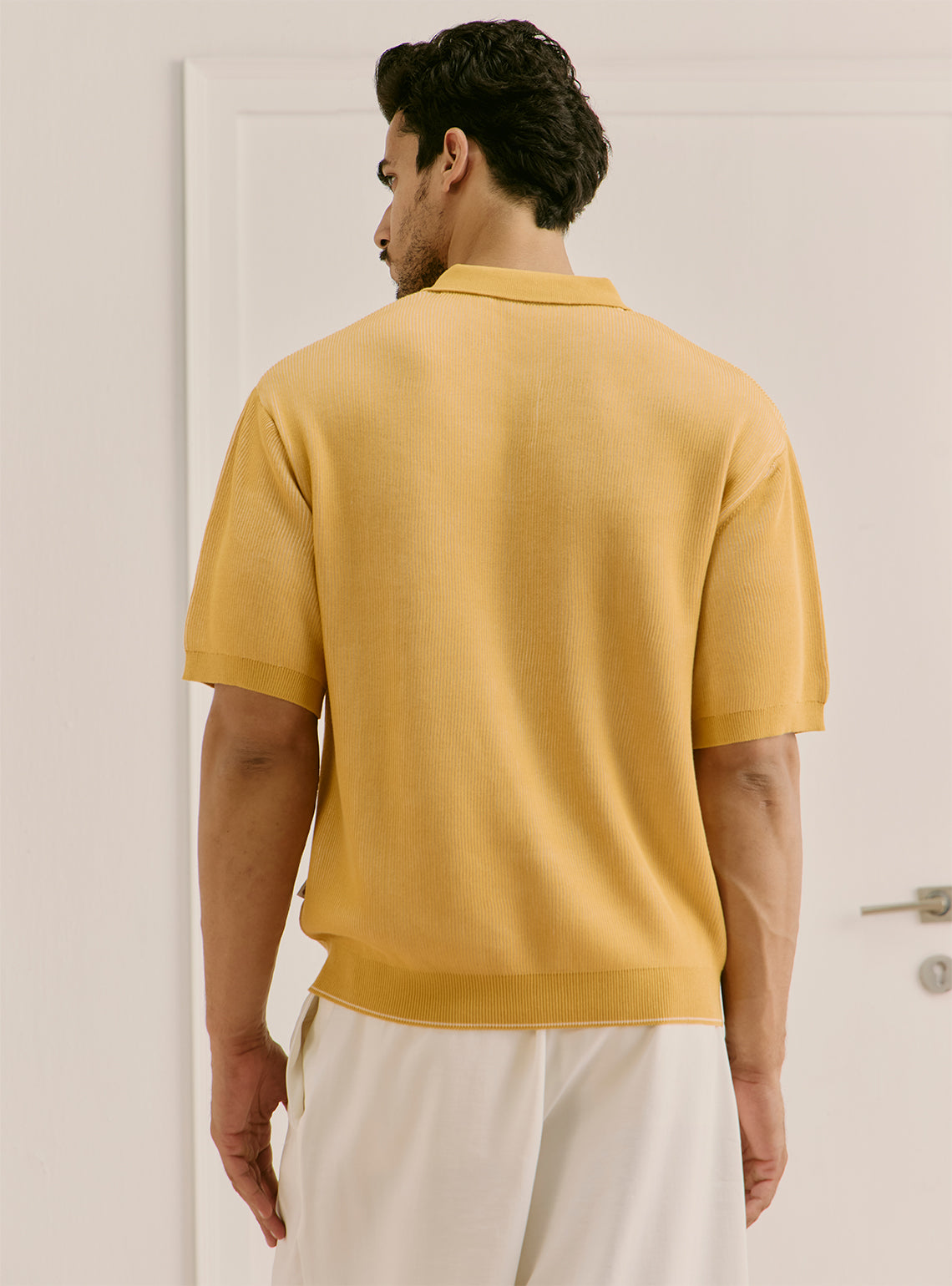 Solctice Yellow Cotton Structured Knit Polo