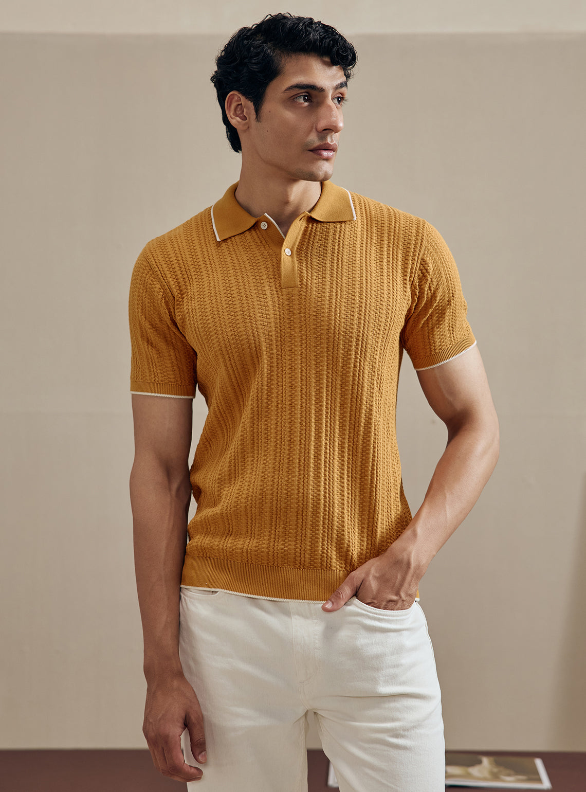 Mustard Yellow Basket Cotton Polo