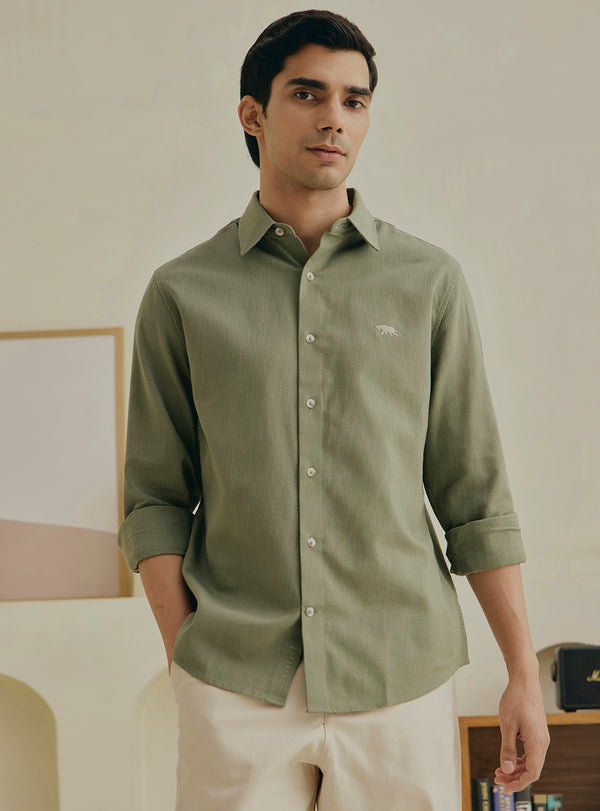 Spinach Green Cotton Slub Shirt
