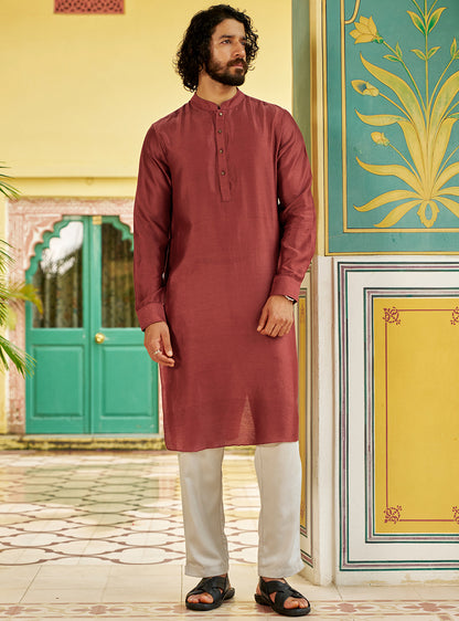 Aag Red Cotton Silk Kurta
