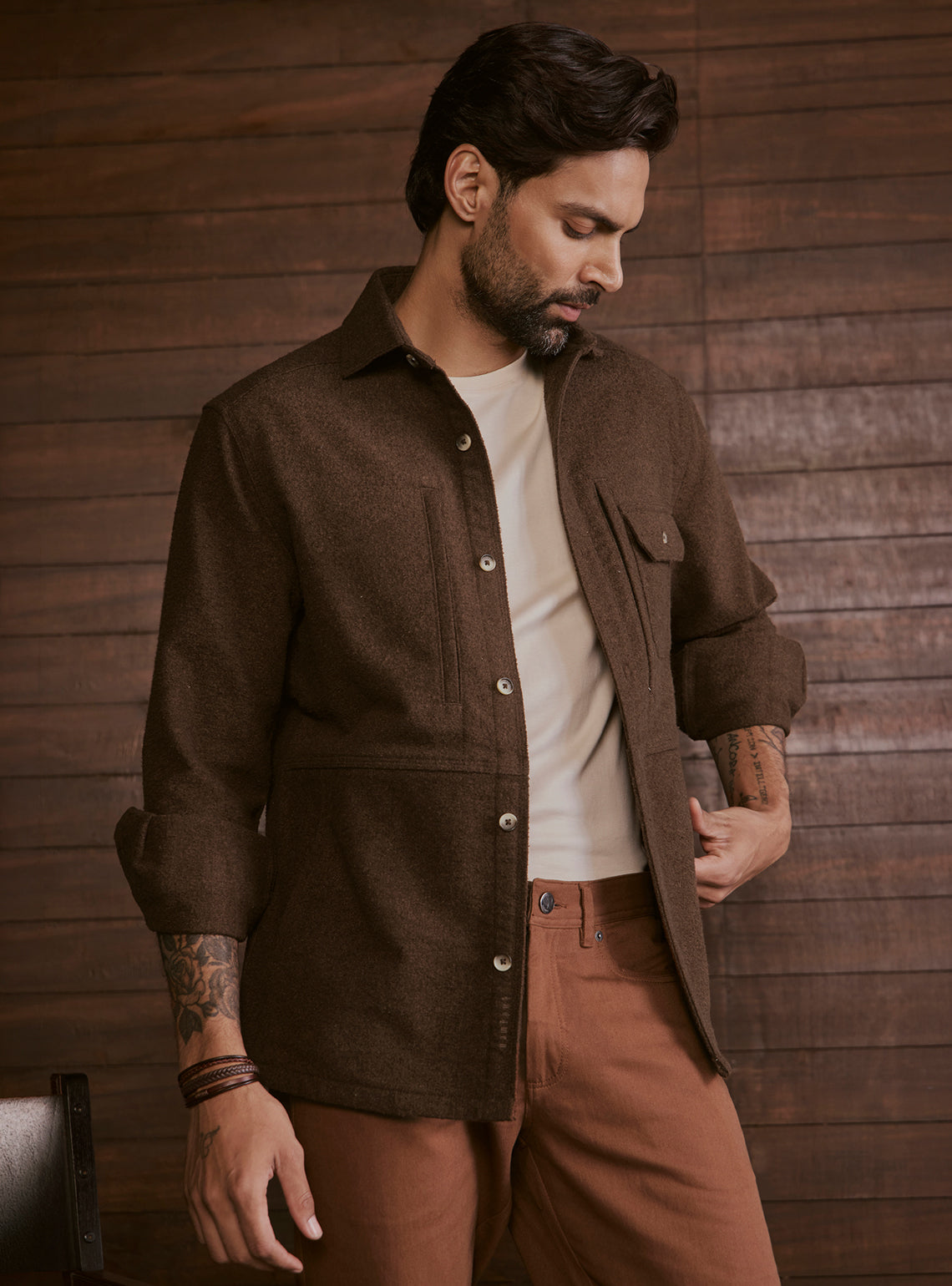 Woodland Brown Poly Blend Terry Overshirt
