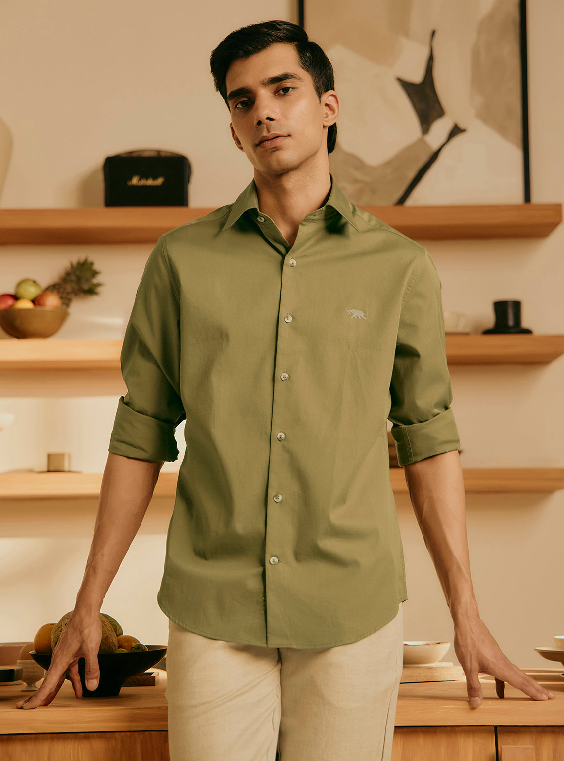 Herb Olive Cotton Twill Shirt