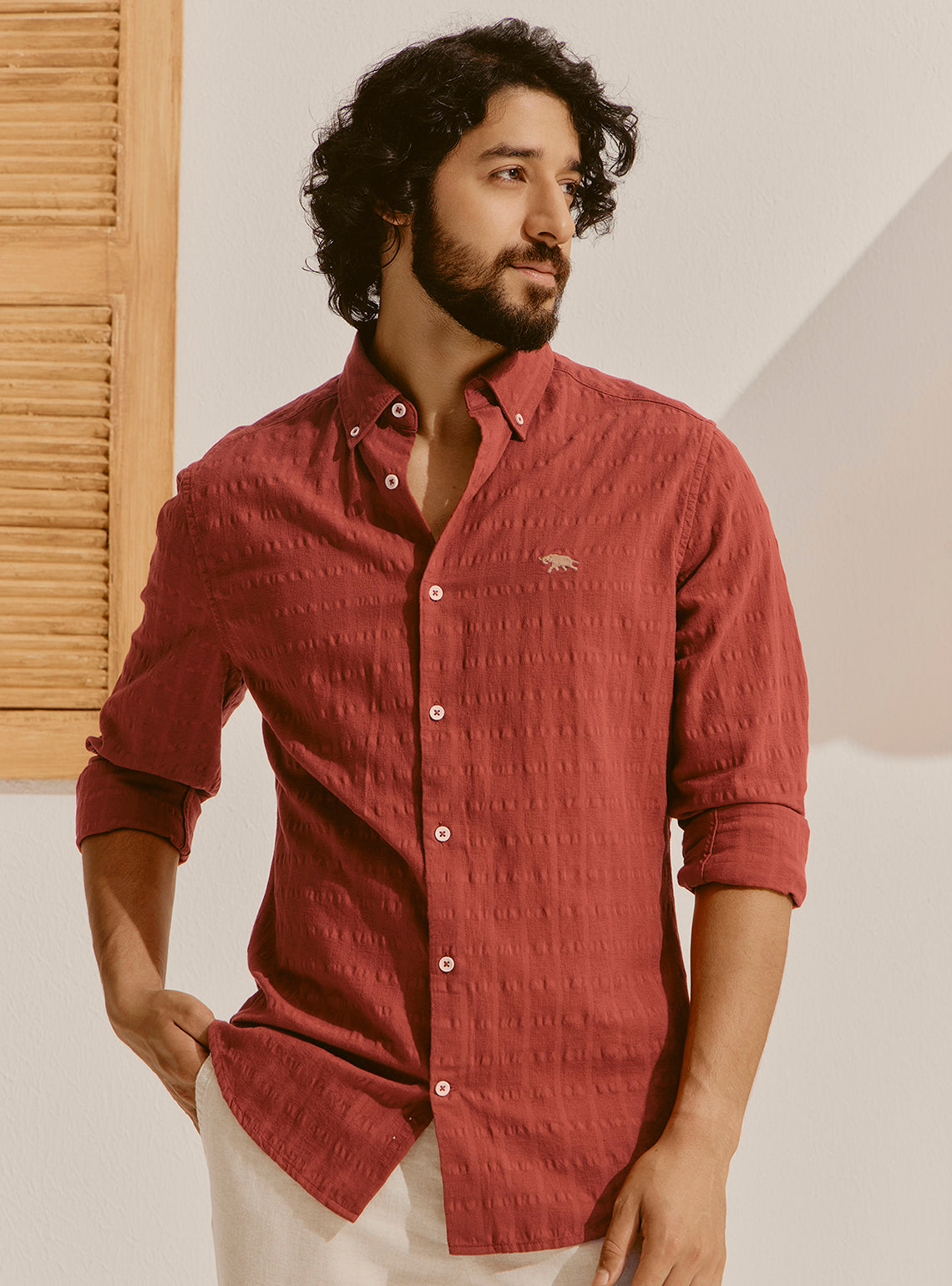 Cadaques Rust Cotton Check Shirt
