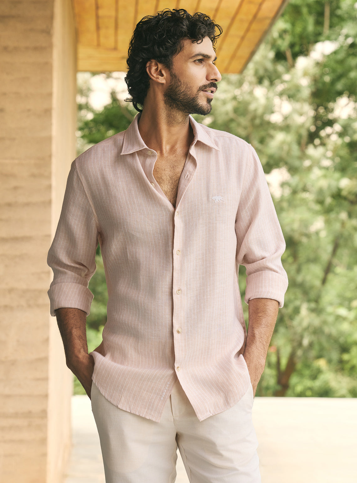 Blush Pink Stripe Linen Tencel Shirt