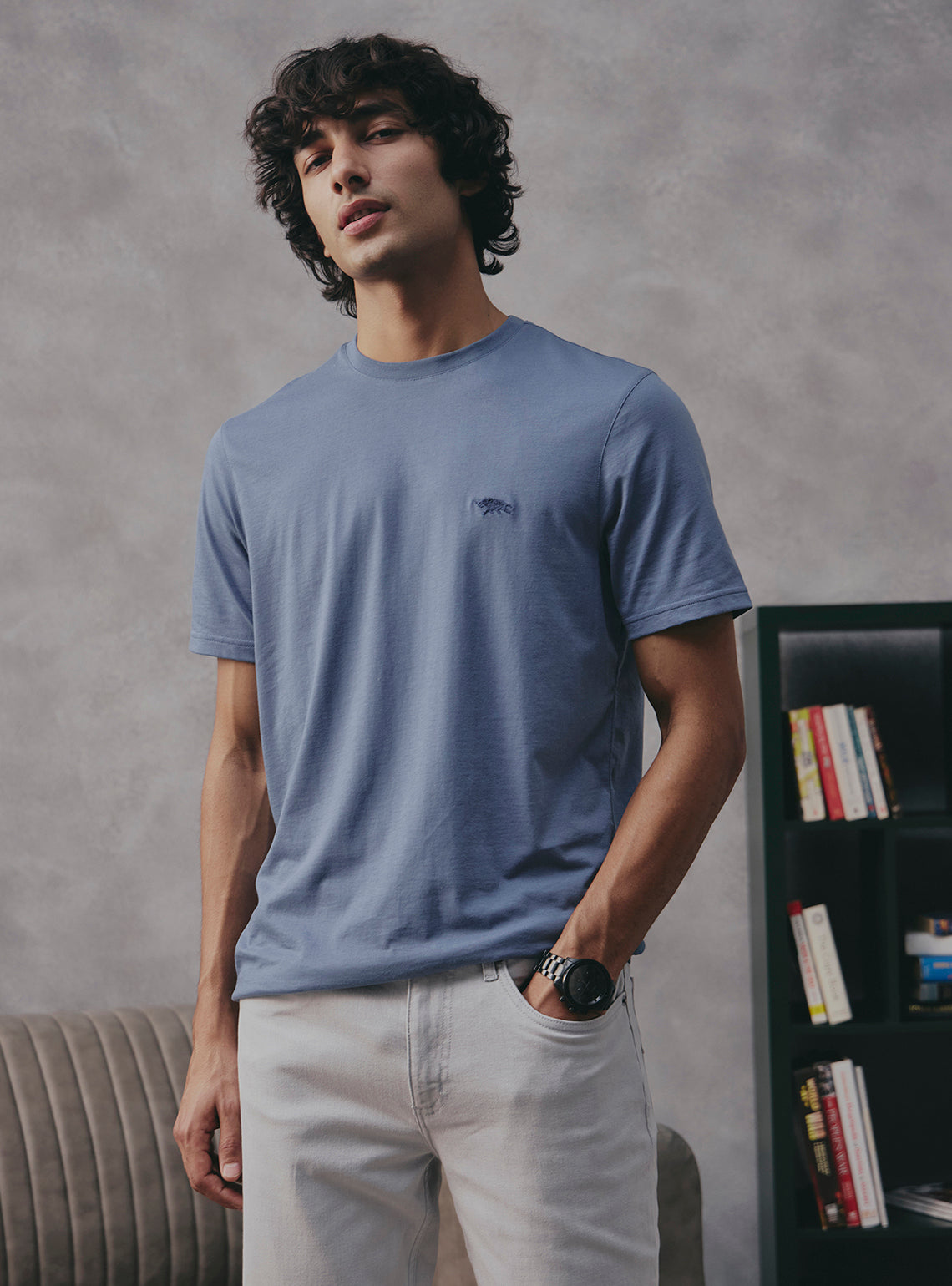 Smoked Blue Cotton Blend Crewneck