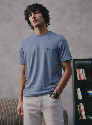 Smoked Blue Cotton Blend Crewneck