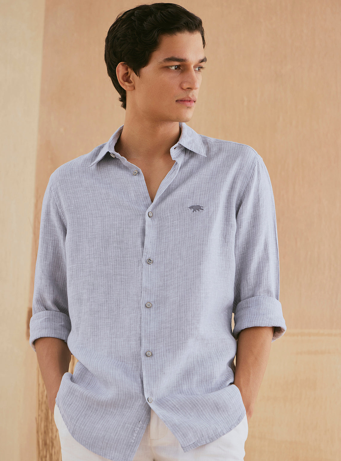 Lavender Grey Stripe Linen Shirt