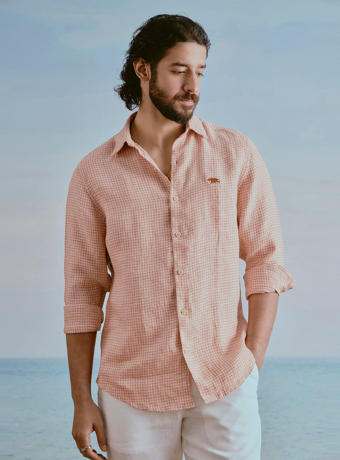 Dune Orange Linen Check Shirt
