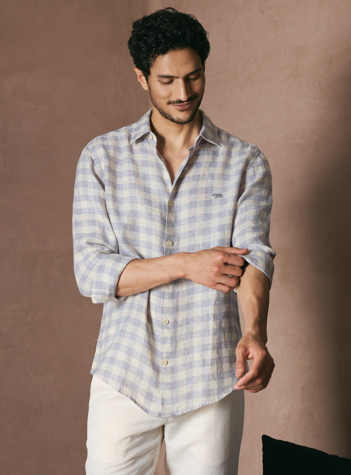 Canvas Beige Check Linen Shirt