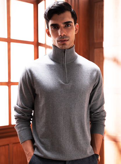 Metal Grey Cotton Melange Pullover