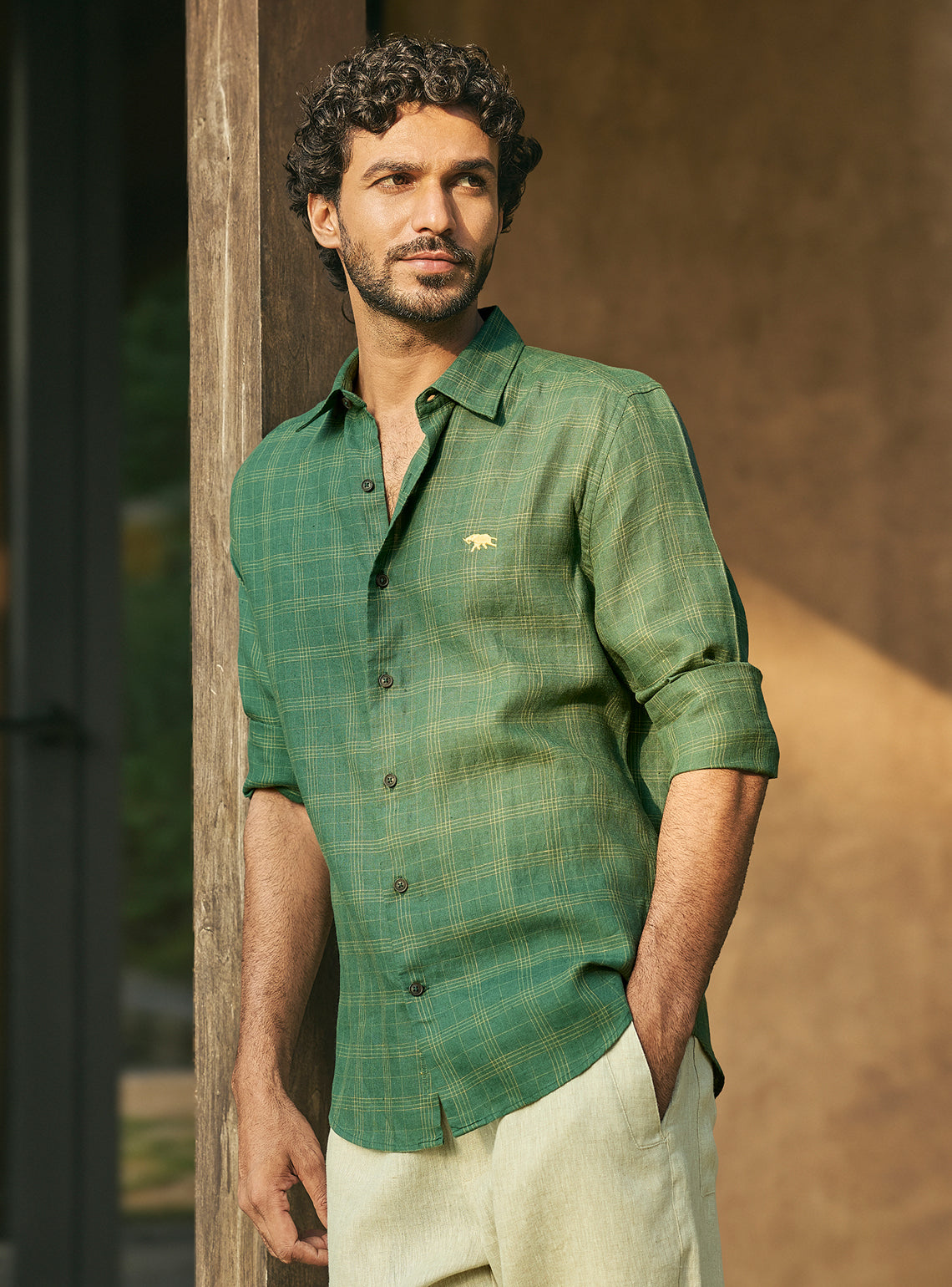 Pastoral Green European Linen Check Shirt