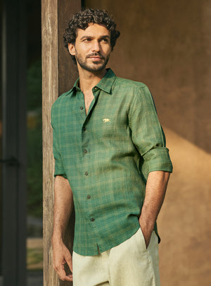 Pastoral Green European Linen Check Shirt